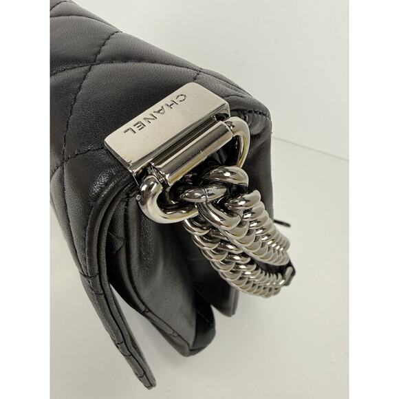 CHANEL Leather Quilted Boy Messenger Bag Black with Silver Hardware B-7 - Picture 10 of 16